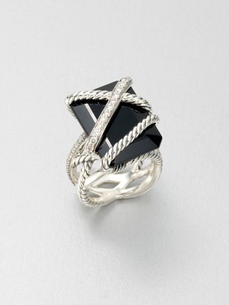 David Yurman Diamond Accented Black Onyx Sterling Silver Ring in Black - Lyst
