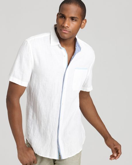 Elie Tahari Dave Shortsleeve Linen Sport Shirt Slim Fit in White for Men - Lyst