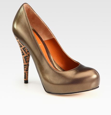 Fendi Superstar Metallic Leather Platform Pumps in Gold (bronze) - Lyst