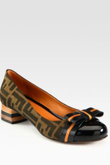Fendi Monogram Canvas and Leather Bow Pumps - Lyst