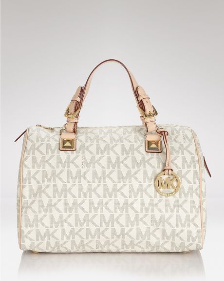 Michael Kors Grayson Large Logo Satchel  in White (vanilla) - Lyst