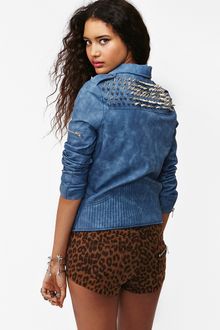 Nasty Gal Spiked Moto Jacket Blue - Lyst
