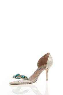 Oscar de la Renta Embroidered Linen Dorsay Heel - Lyst