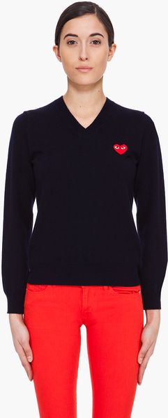 Play Comme Des Garçons Navy Vneck Sweater - Lyst