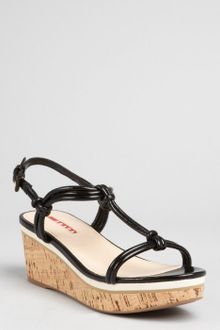 Prada Prada Sport Black Leather Knotted Cork Wedge - Lyst