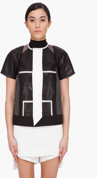 Rick Owens Leather Paneled Intarsia Jacket in Black - Lyst