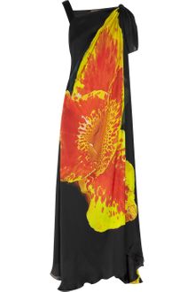 Roberto Cavalli Orchid Print Silk Chiffon Gown - Lyst