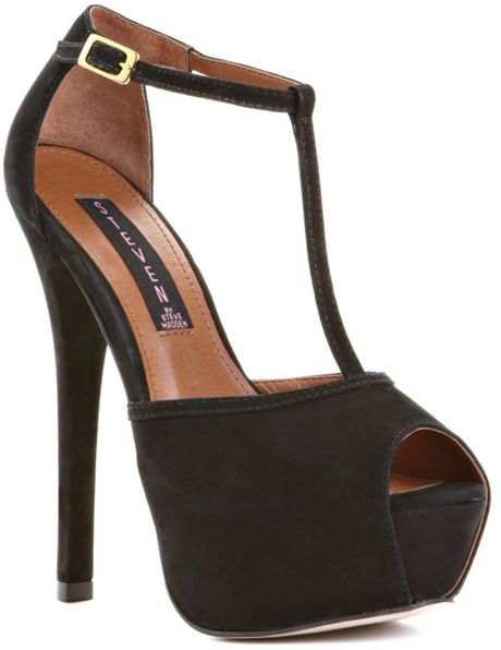 Steve Madden Angels T Strap Platform Pumps in Black (black nubuck ...