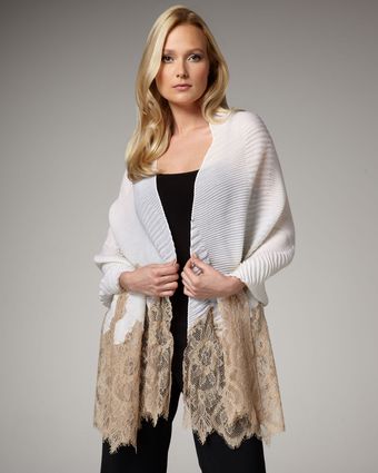 Valentino Signature Cashmere Lace Stole, Neutral - Lyst