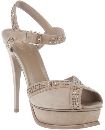 Yves Saint Laurent Studded Peep Toe Sandal - Lyst