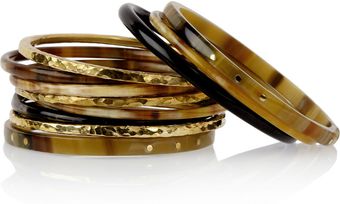  Bamba Set Of Ten Horn and Bronze Bangles 
