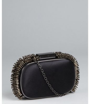 BCBGMAXAZRIA Black Satin Mohawk Beaded Clutch - Lyst