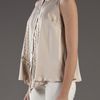 Elizabeth And James Sleeveless Silk Blouse in Beige - Lyst