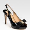 Ferragamo Patent Leather and Grosgrain Ribbon Slingback Peep Toe Bow Pumps in Black - Lyst