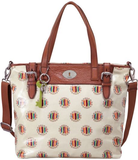Fossil Vintage Keyper Coated Canvas Tote in Brown (dot) Fossil Vintage Keyper Coated Canvas Tote in Brown (dot)