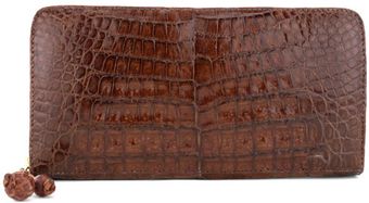  Chocolate Caiman Croc Zip Around Wallet 
