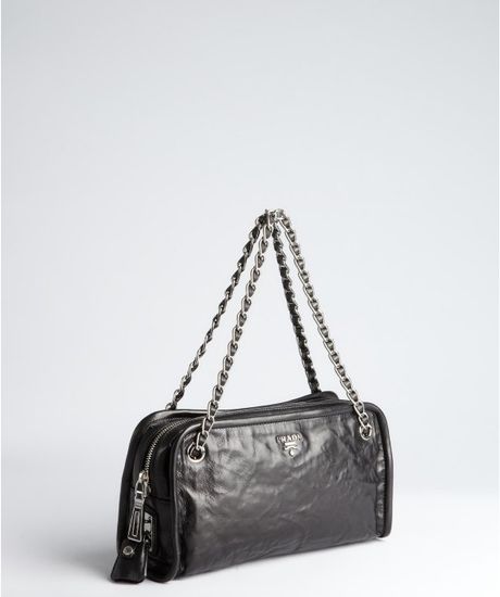 Prada Black Distressed Leather Chain Strap Shoulder Bag in Black | Lyst