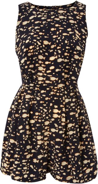 Ax Paris Ax Paris Fish Print Playsuit in Black (navy) - Lyst