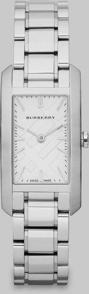 Burberry Check Stamped Rectangular Stainless Steel Watchsilvertone in Silver - Lyst