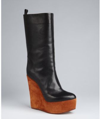 Celine Black Leather and Cumin Brown Suede Wedge Pull Up Boots - Lyst