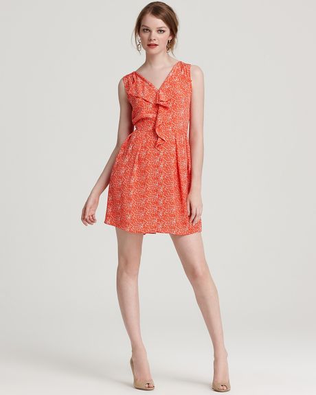 Cynthia Steffe Printed Dress Liv Ruffle Front in Orange (hibiscus) - Lyst