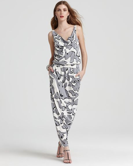Diane Von Furstenberg Silk Jersey Dress Lou Long in Gray (graphic bracconier neutral) - Lyst