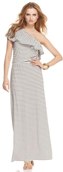 DKNY Sleeveless Oneshoulder Ruffle Striped Maxi - Lyst
