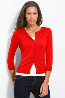 Halogen Three Quarter Sleeve Crewneck Cardigan - Lyst