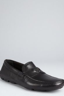 Prada Black Leather Logo Moc Loafers - Lyst