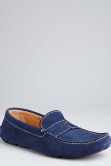 Prada Cobalt Suede Logo Moc Loafers - Lyst