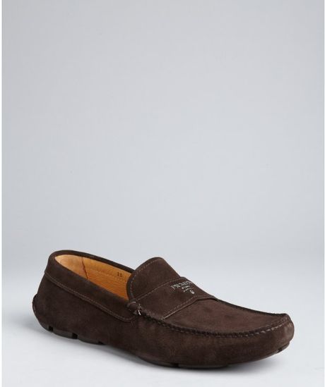 Prada Ebony Brown Suede Logo Moc Loafers in Brown for Men (ebony) - Lyst