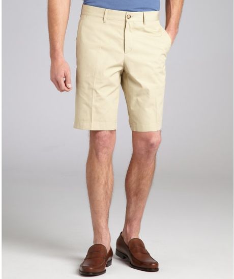 Prada Khaki Cotton Flat Front Shorts in Khaki for Men - Lyst