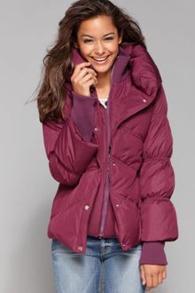 Steve Madden Short Pillow Collar Quilted Puffer with Knit Sleeves - Lyst