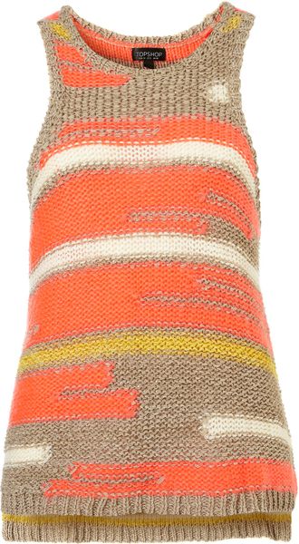 Topshop Knitted Contrast Fluro Vest in Pink (fluro pink) - Lyst