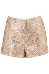 Topshop Floral Metallic Pink Shorts