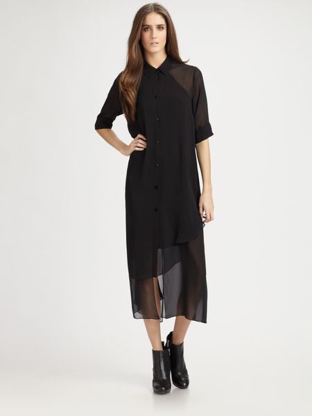 Alexander Wang Tiered Shortsleeve Shirt Dress in Black - Lyst
