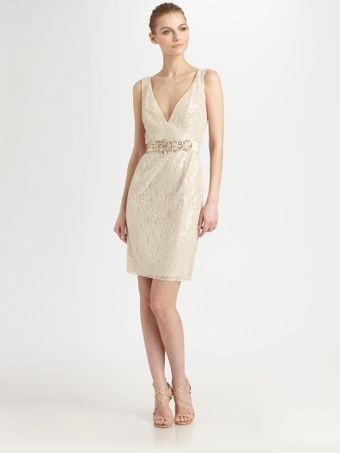 Badgley Mischka Sequined Lace Dress - Lyst