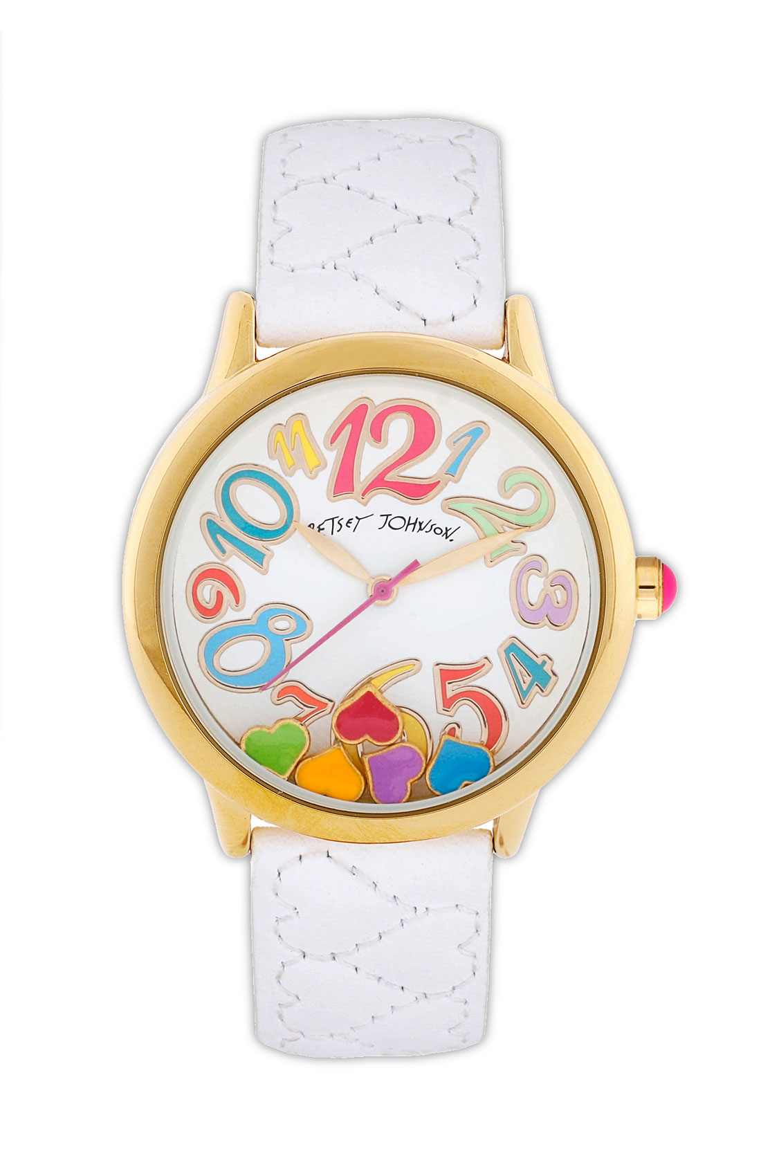 Betsey Johnson Heart Detail Leather Strap Watch in White Lyst