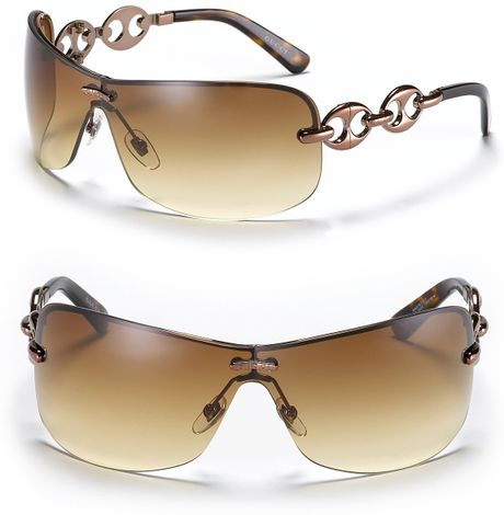 gucci rimless shield sunglasses chain link chocolate