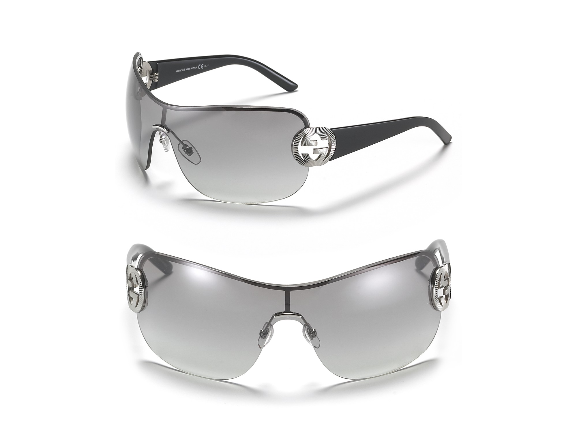 Gucci Shield Sunglasses with New Logo Temples in Black (shiny brown