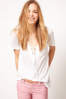 James Perse James Perse Lace Up Slouchy Tshirt - Lyst
