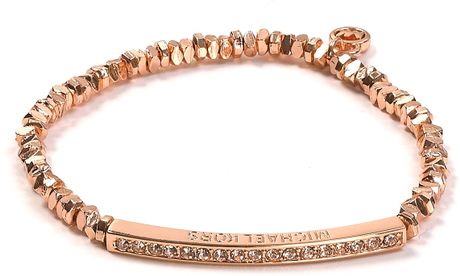 Michael Kors Michael Rose Gold Beaded Pavé Bar Bracelet in Pink (rose gold) - Lyst