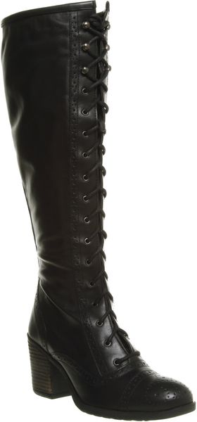  Judge Brogue Knee Boot Black Leather 