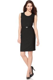 Calvin Klein Sleeveless Belted Sheath - Lyst