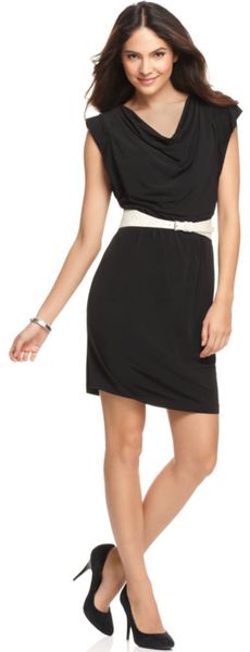  Cap Sleeve Belted Cowl Neck 