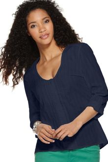 Calvin Klein Jeans Three Quarter Sleeve Cotton Button Front Peasant - Lyst
