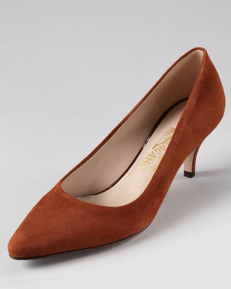 Ferragamo Pumps Dalia Kitten Heel in Brown (tan suede) | Lyst