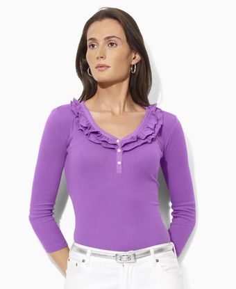  Rosie Three Quarter Sleeve Ruffle Scoopneck 