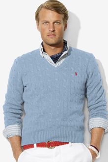 Ralph Lauren Cable Knit Silk V Neck Sweater - Lyst