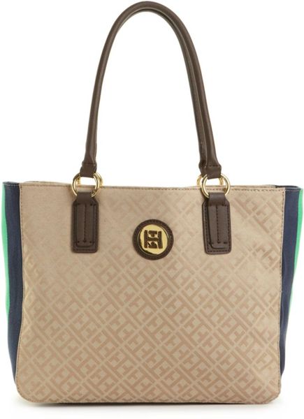 Tommy Hilfiger Signature Jacquard Logo Tote in Beige (camel tonal) - Lyst